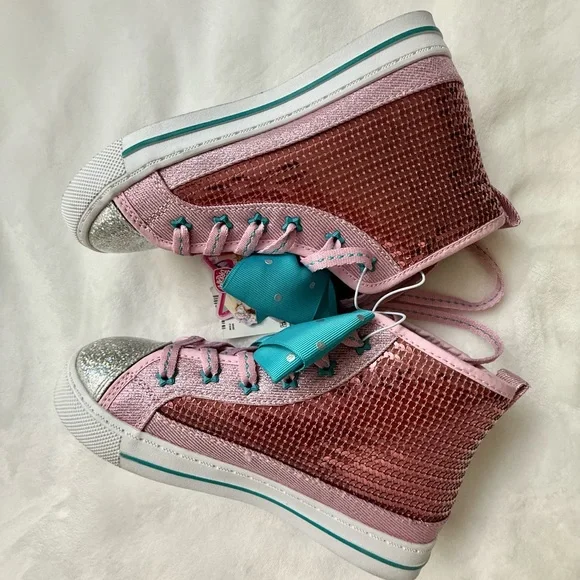Nickelodeon Pink Glitter Kids Sneakers with Blue Bow - Picture 7 of 11